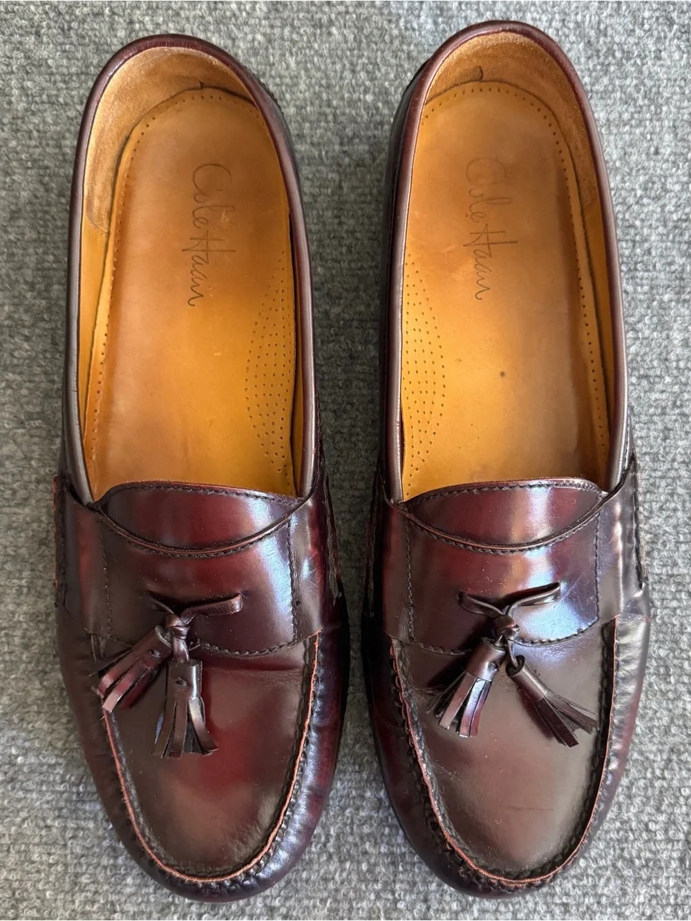Cole Haan Pinch Tassel Loafers 14D Burgundy Oxblood Leather Moc Toe Slip On